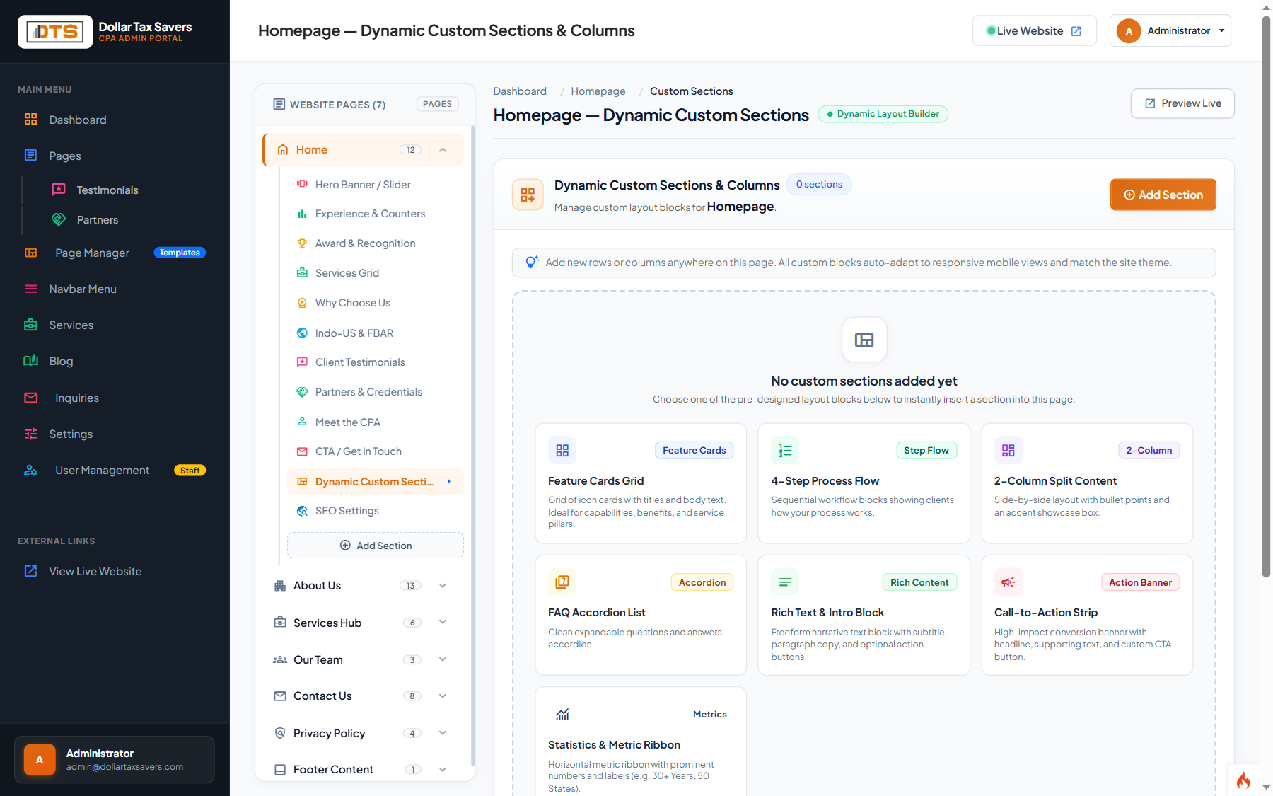 Dynamic Section Builder