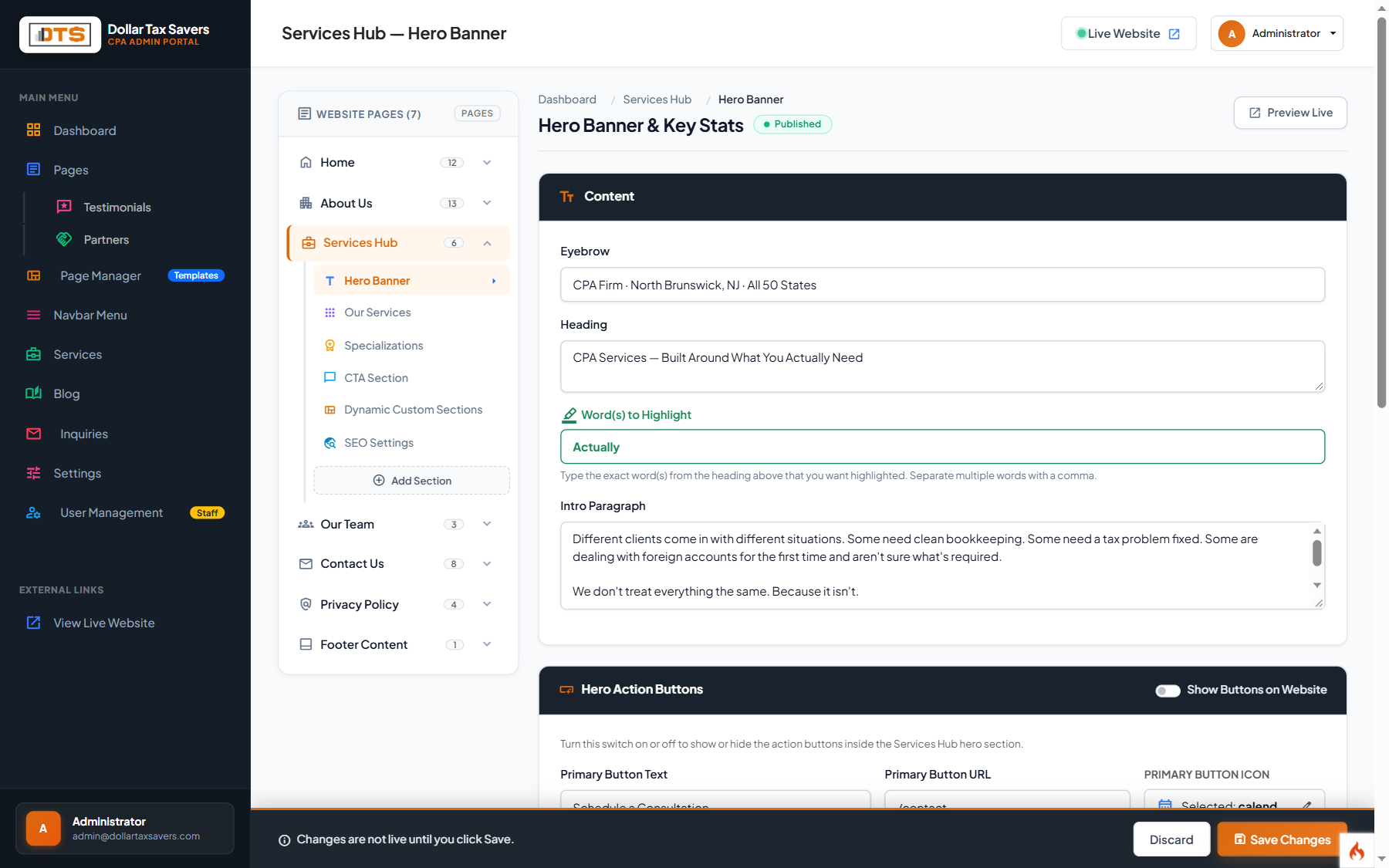 Services Hub Editor