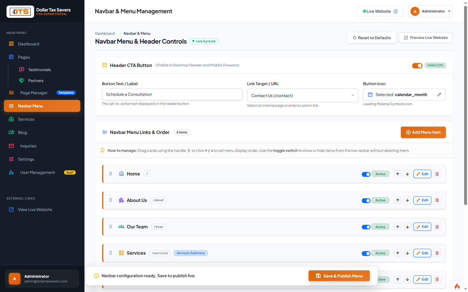 Navbar Menu Manager