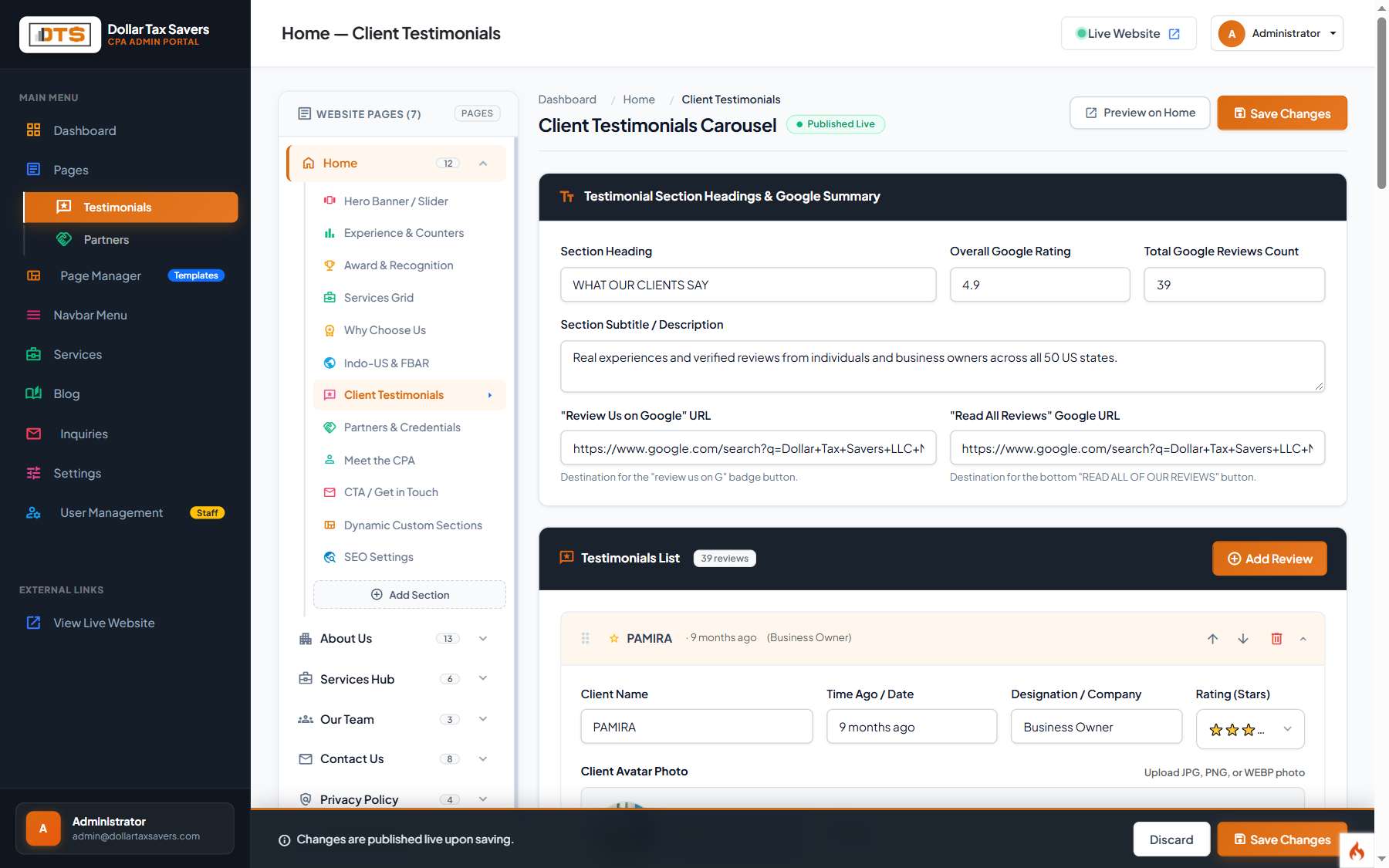 Testimonials Manager